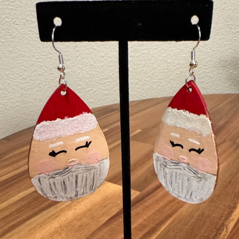 Hand painted Santa Claus Teardrop Earrings